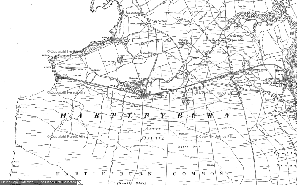 Old Map of Halton Lea Gate, 1895 in 1895