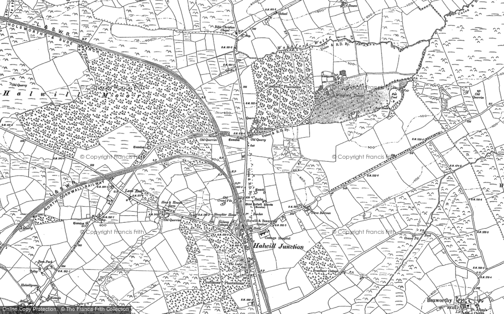 Old Map of Halwill Junction, 1884 in 1884