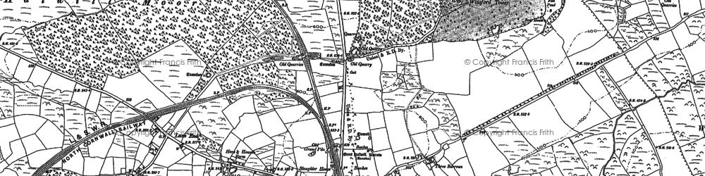 Old map of Halwill Junction in 1884