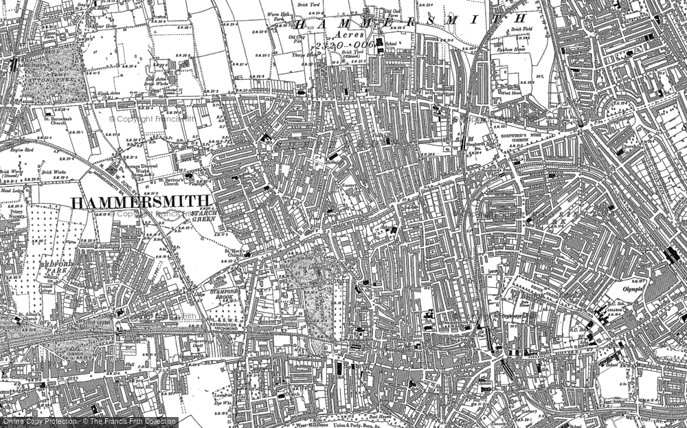 Old Map of Historic Map covering Brook Green in 1893