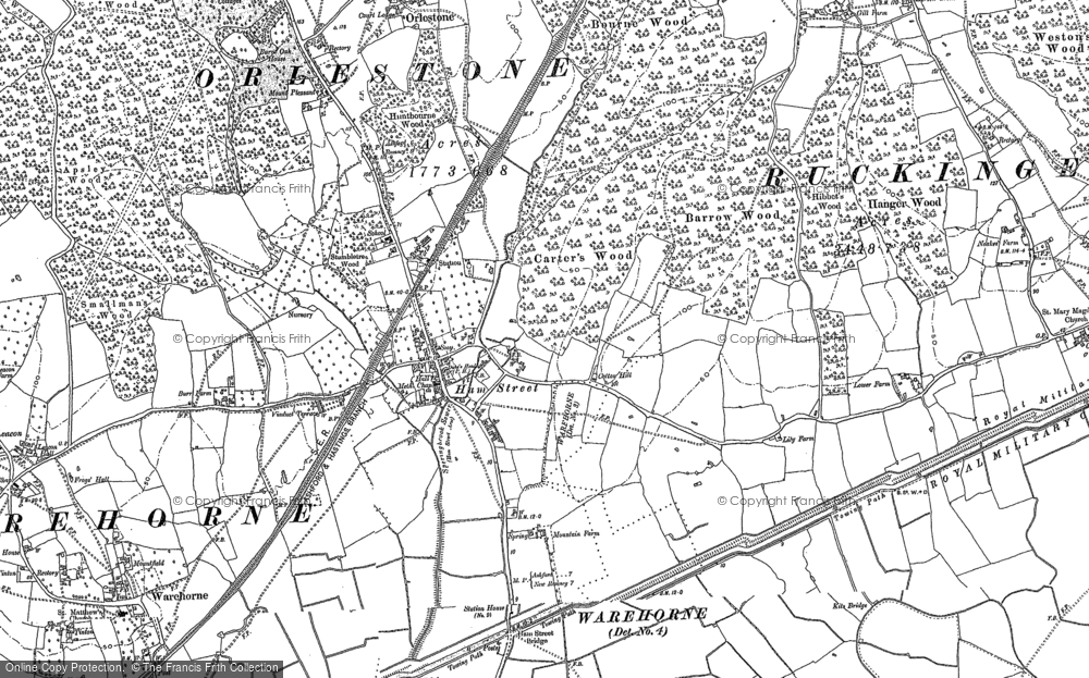 Old Map of Historic Map covering Orlestone Lodge in 1896
