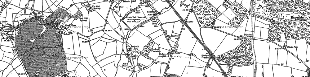 Old map of Bourne Brook in 1882