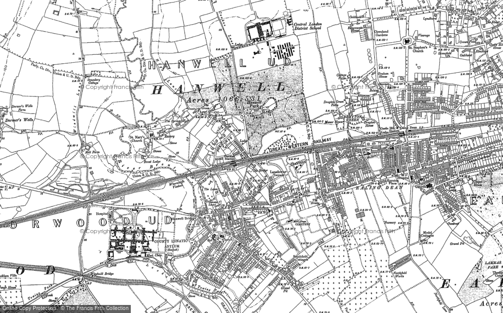 Old Map of Hanwell, 1865 in 1865