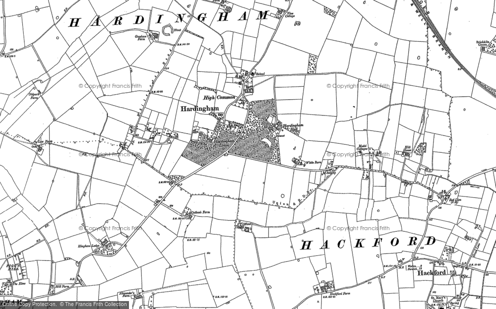 Old Map of Hardingham, 1882 in 1882
