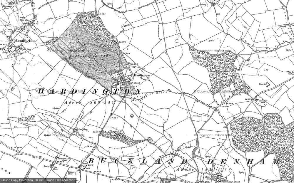 Old Map of Historic Map covering Buckland Down in 1884