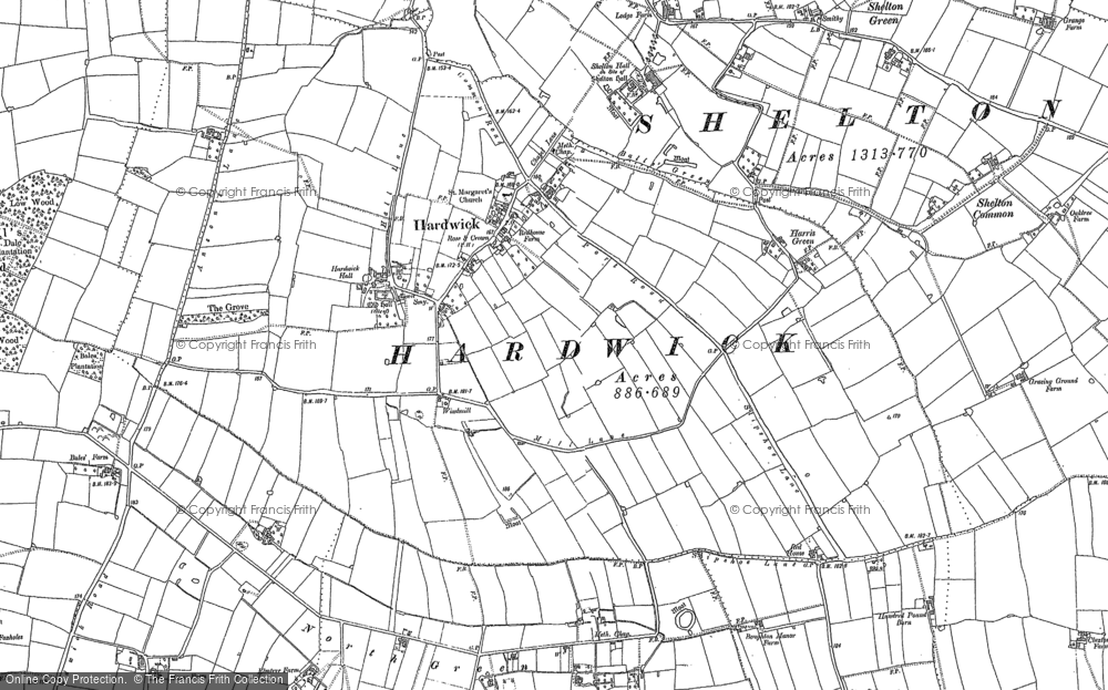 Old Map of Hardwick, 1883 in 1883