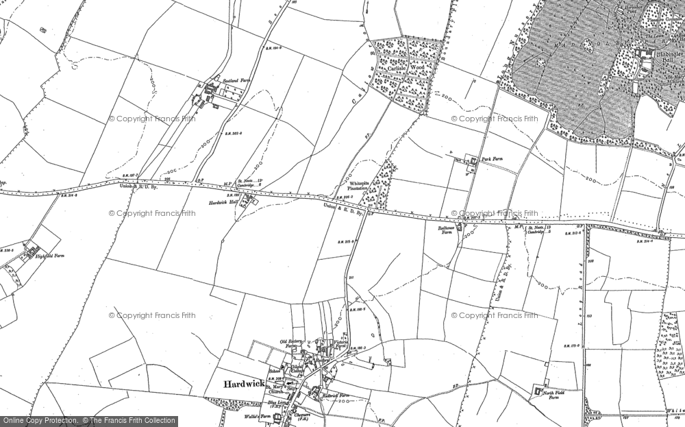 Old Map of Hardwick, 1886 in 1886