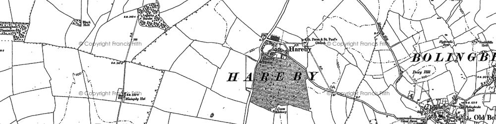 Old map of Hareby in 1887