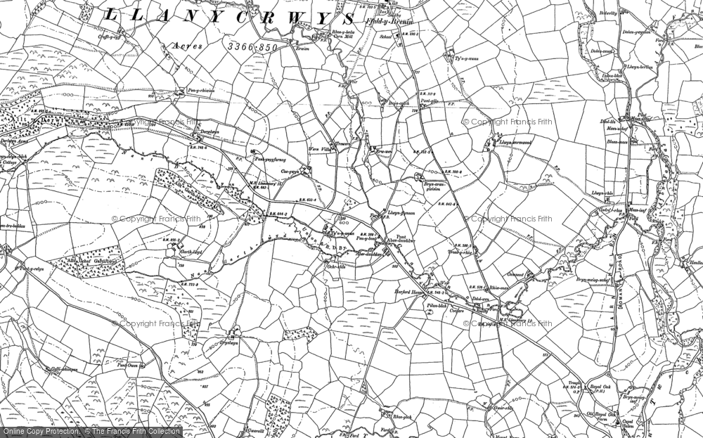 Old Map of Historic Map covering Ffaldybrenin in 1904
