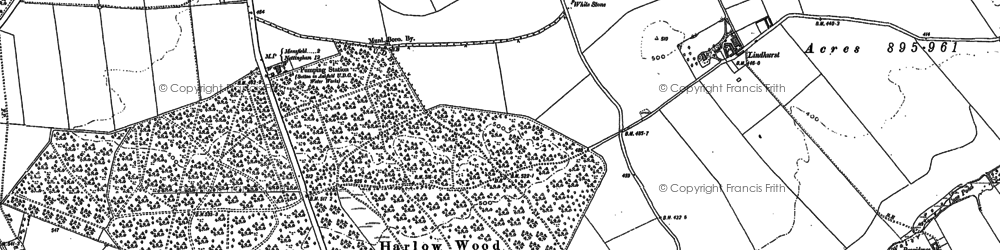Old map of Harlow Wood in 1883