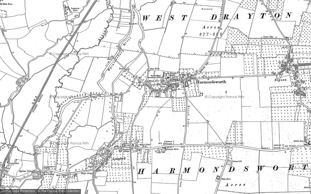 Old Map of Harmondsworth, 1912 - 1913 in 1912