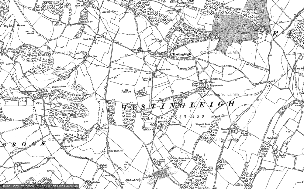 Old Map of Hastingleigh, 1896 in 1896