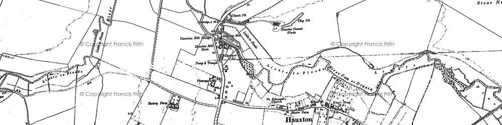 Old map of Hauxton in 1885