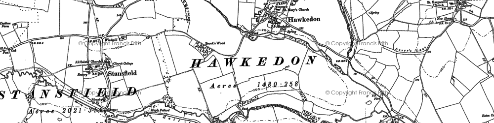 Old map of Hawkedon in 1884