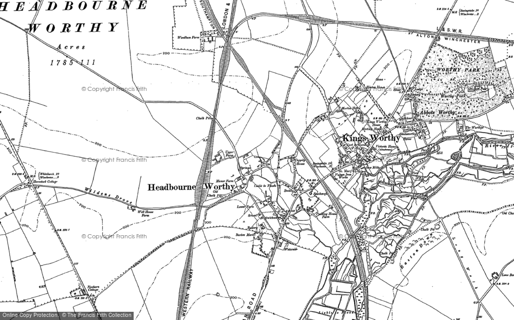 Old Map of Headbourne Worthy, 1895 in 1895
