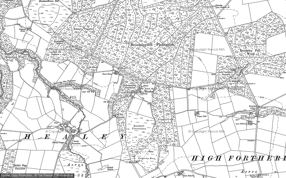 Old Map of Historic Map covering Broomleyfell Plantation in 1895