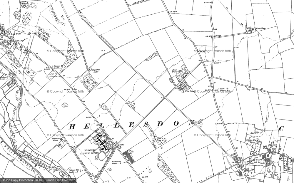 Old Map of Hellesdon, 1883 - 1884 in 1883