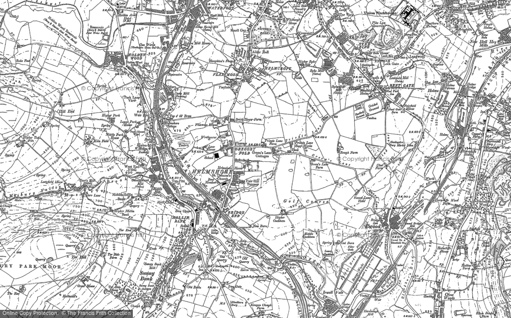 Old Map of Historic Map covering Wet Moss in 1891