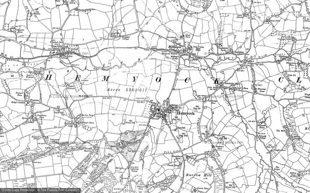 Old Map of Historic Map covering Ashculme in 1887