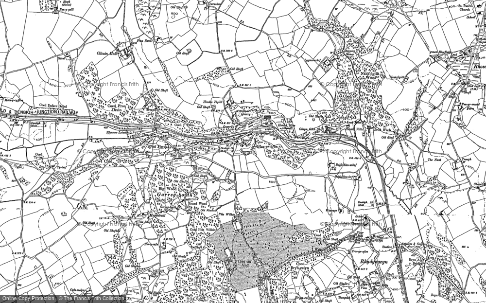 Old Map of Historic Map covering Cilcain Hall in 1898