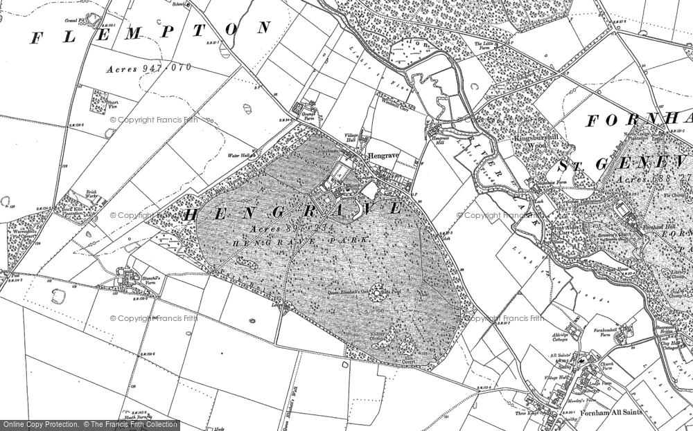 Old Map of Hengrave, 1883 in 1883