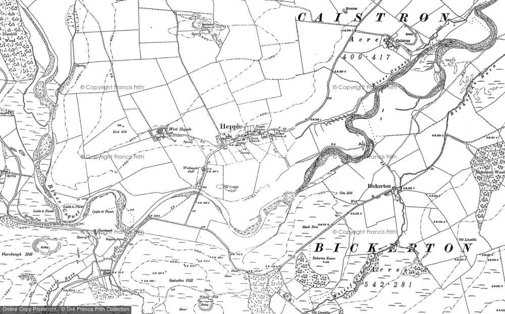 Old Map of Historic Map covering Boddle Moss in 1896