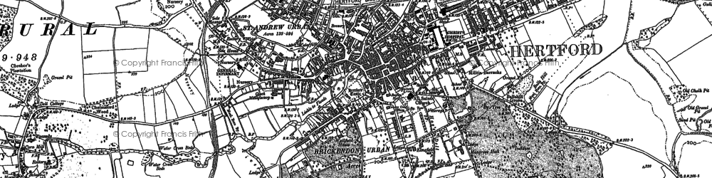 Old map of Hertford in 1897