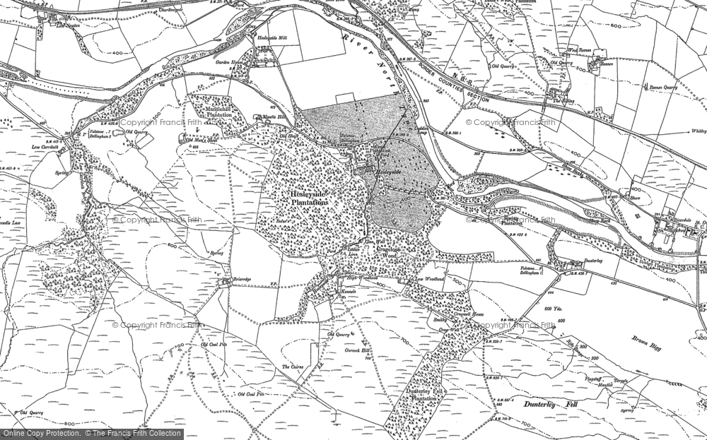 Old Map of Historic Map covering Whitchester Moor in 1895