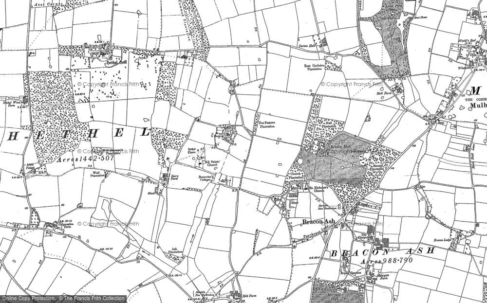 Old Map of Hethel, 1881 - 1882 in 1881