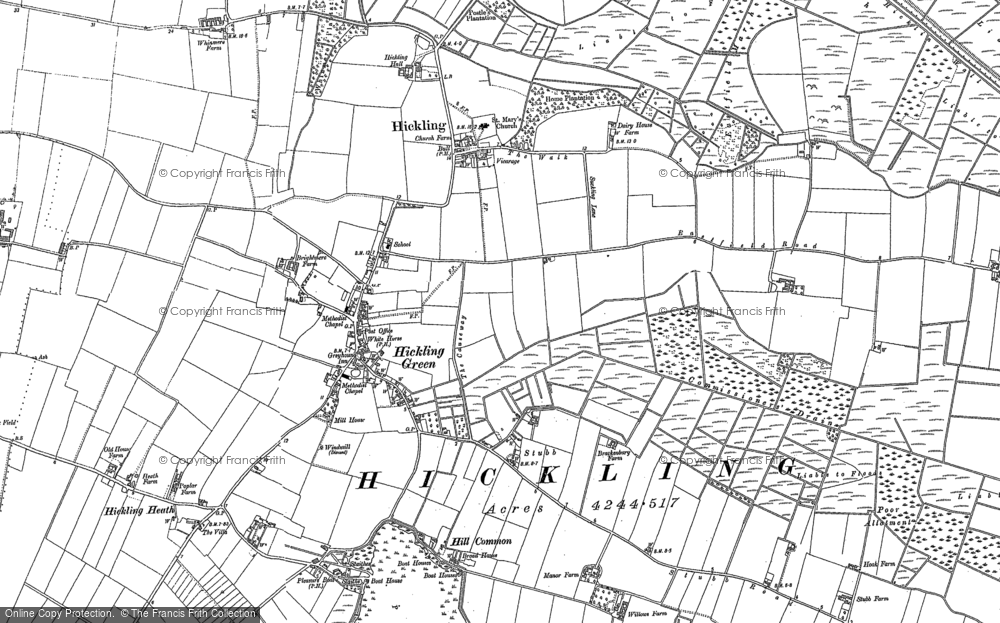 Old Map of Historic Map covering Hickling Green in 1905