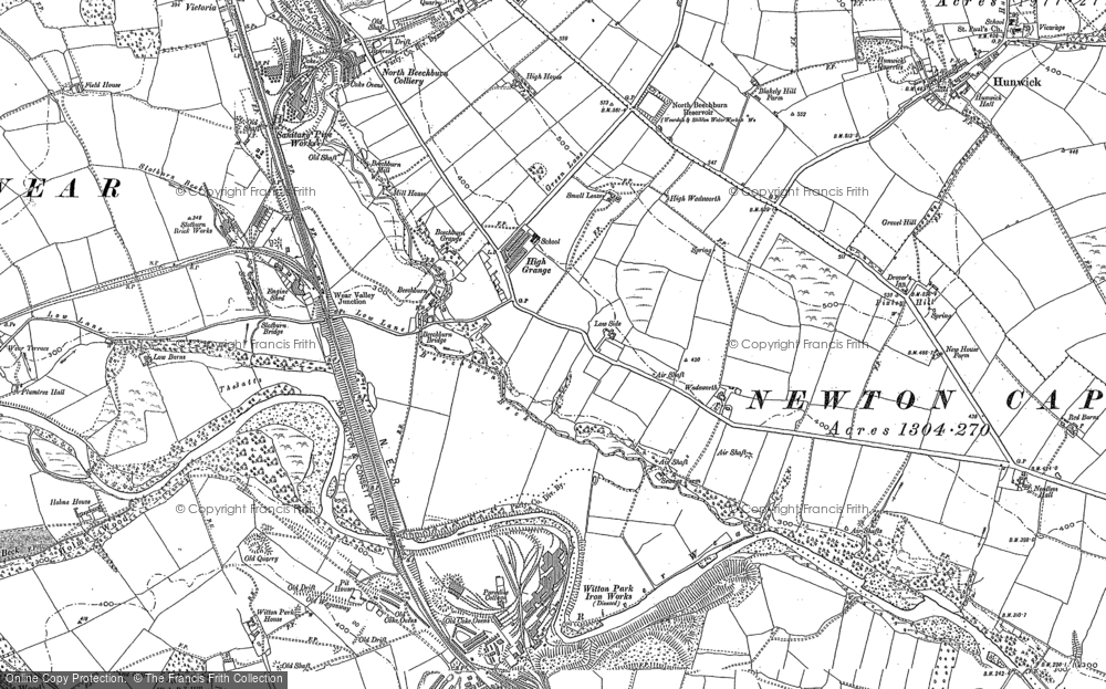 Old Map of Historic Map covering Beechburn Beck in 1896