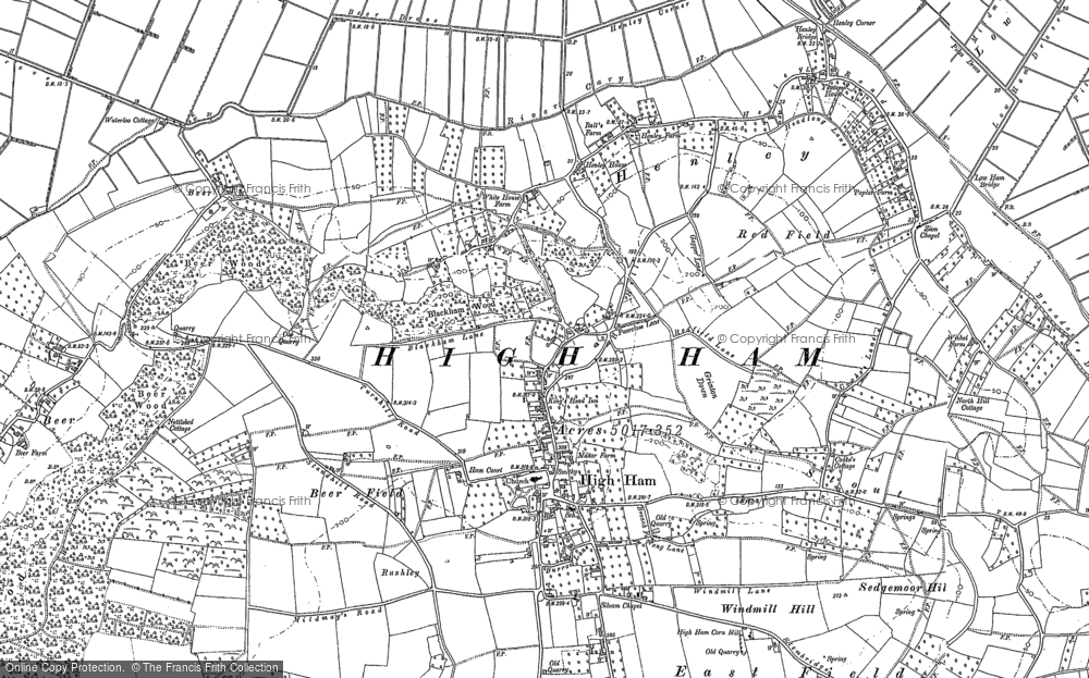 Old Map of Historic Map covering Turn Hill in 1885