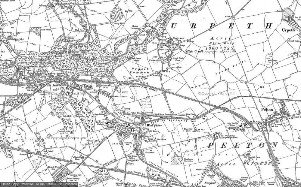 Old Map of Historic Map covering High Urpeth in 1895