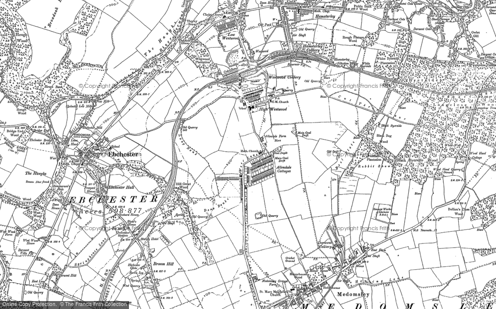 Old Map of Historic Map covering Allendale Cottages in 1915