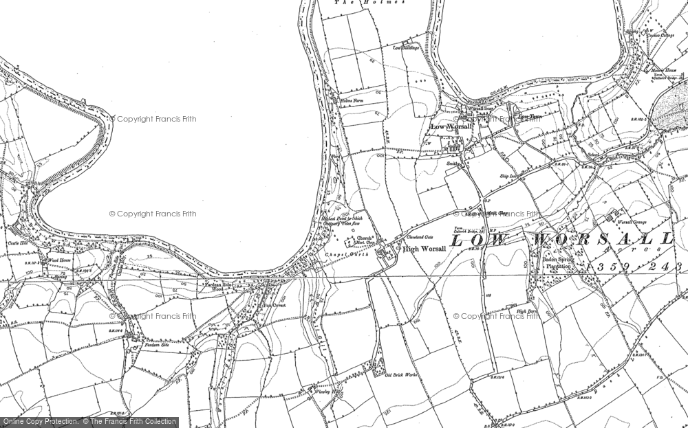 Old Map of Historic Map covering Bowlhole Wood in 1890