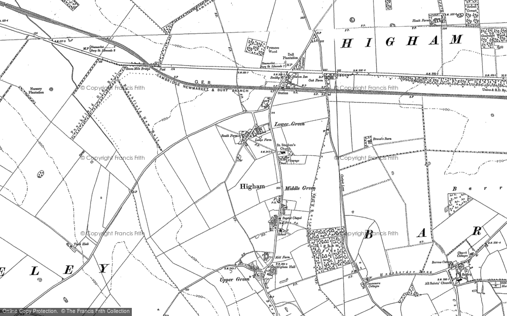 Old Map of Historic Map covering Broom's Barn in 1881