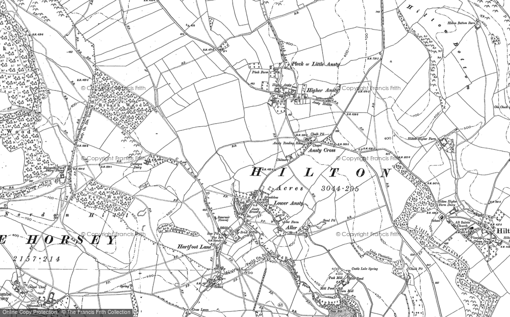 Old Map of Historic Map covering Ansty Cross in 1887