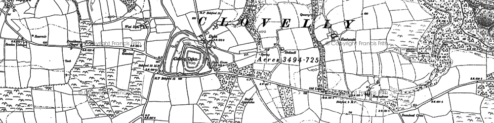 Old map of Higher Clovelly in 1884