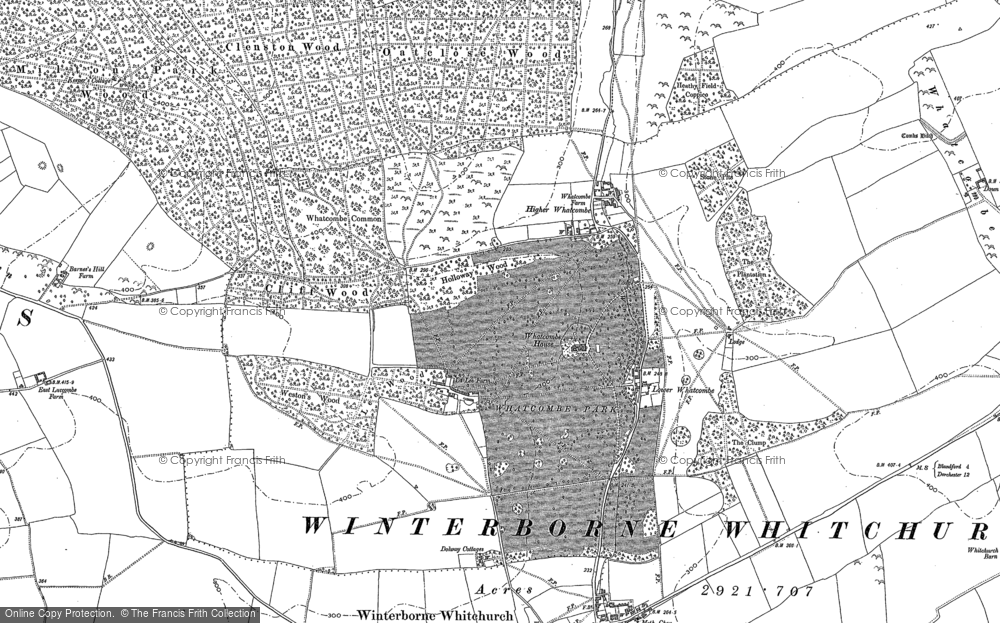 Old Map of Historic Map covering Lower Whatcombe in 1887