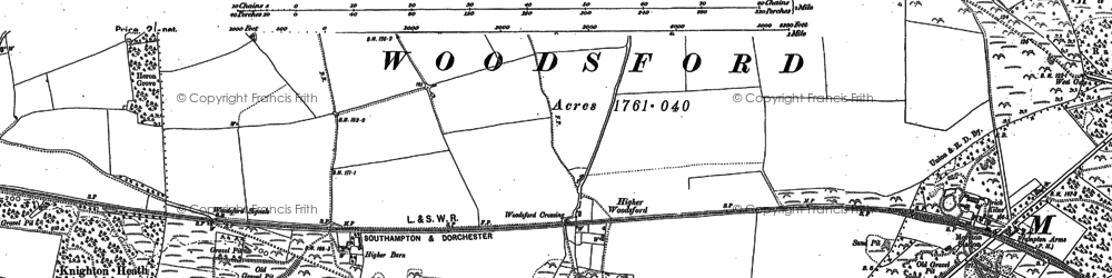 Old map of Higher Woodsford in 1886