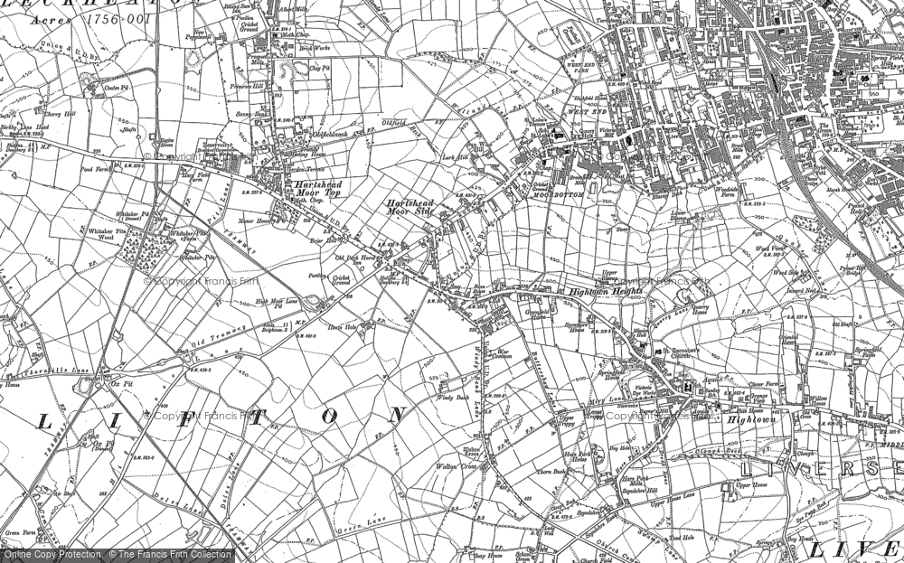 Old Map of Historic Map covering Hartshead Moor Side in 1882