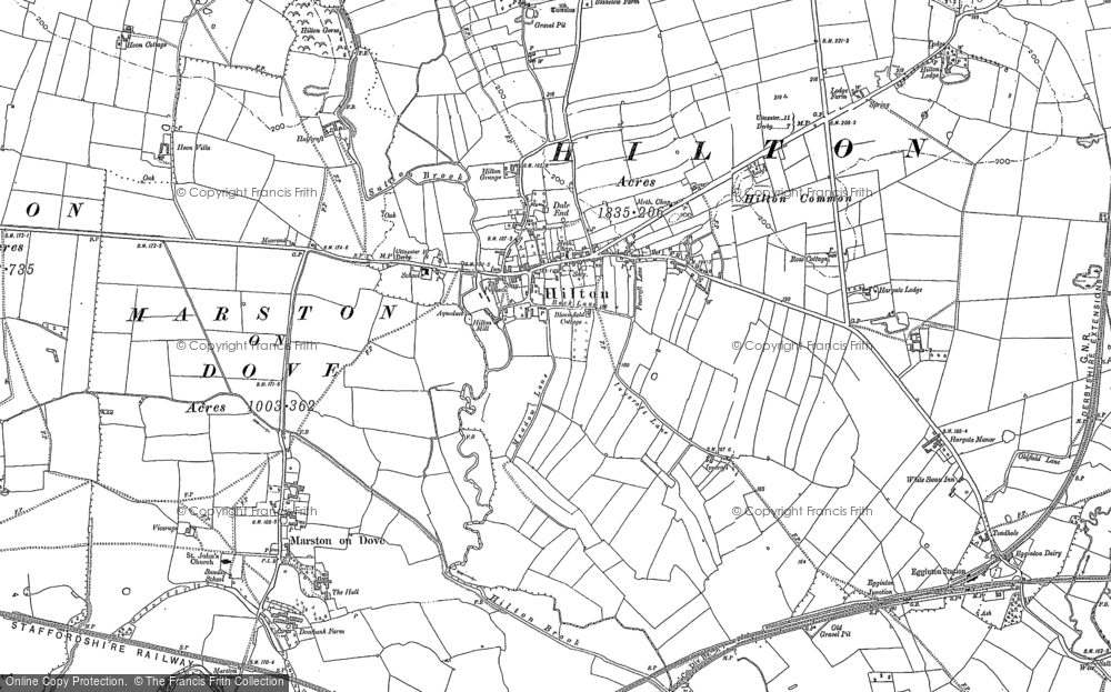 Old Map of Historic Map covering Marston on Dove in 1881