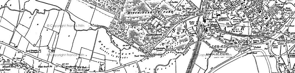 Old map of Hinchingbrooke Country Park in 1885