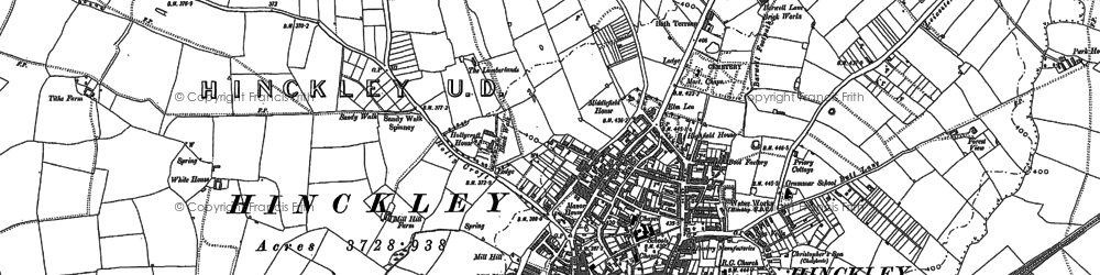 Old map of Hinckley in 1886