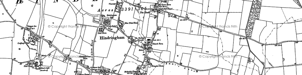 Old map of Hindringham in 1885