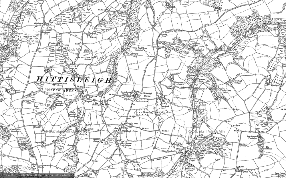 Old Map of Historic Map covering Hittisleigh Barton in 1886