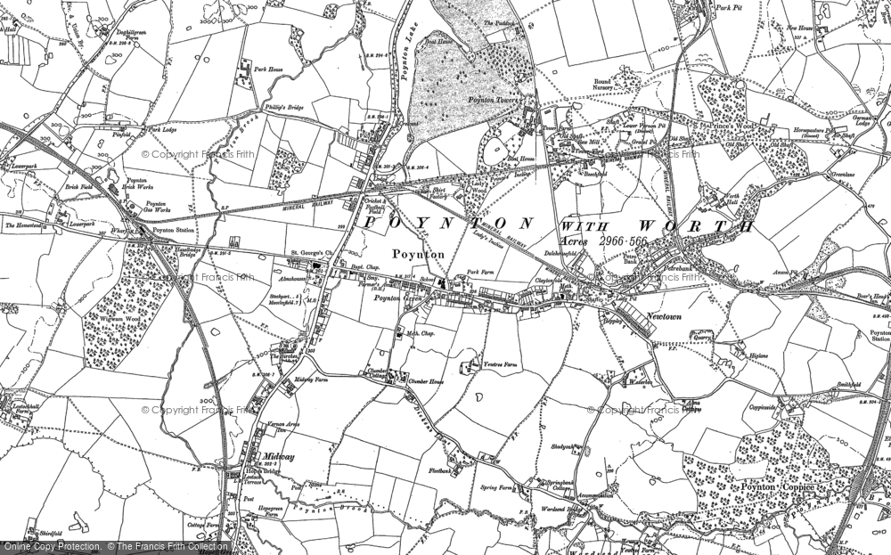 Old Map of Historic Map covering Higher Poynton in 1896