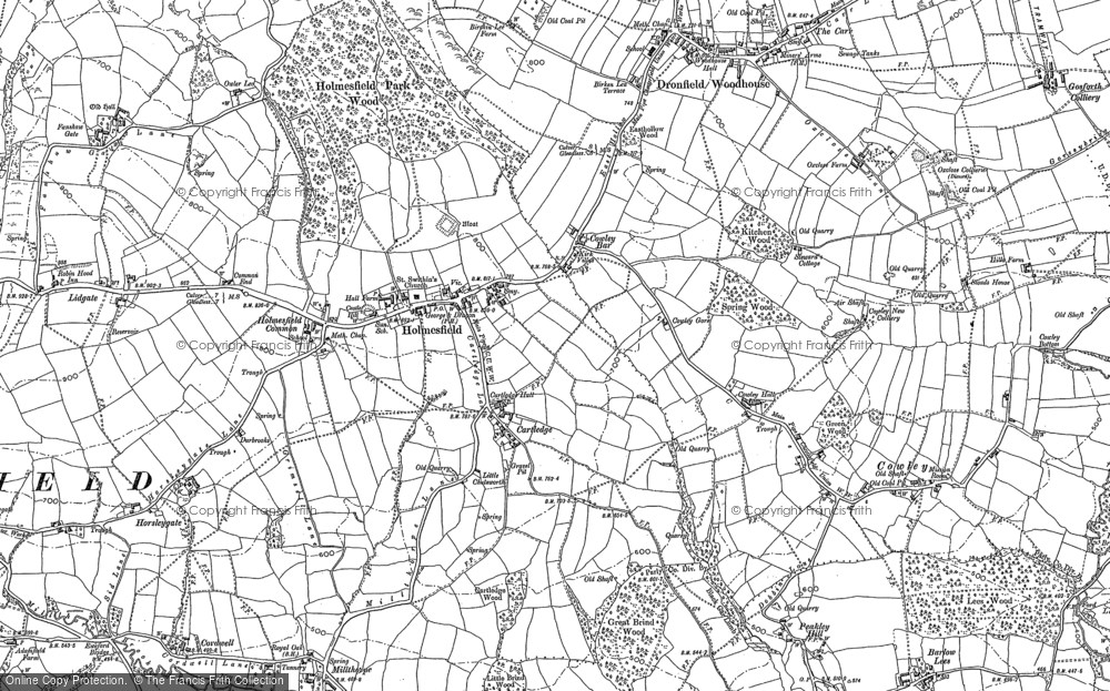 Old Map of Holmesfield, 1876 in 1876
