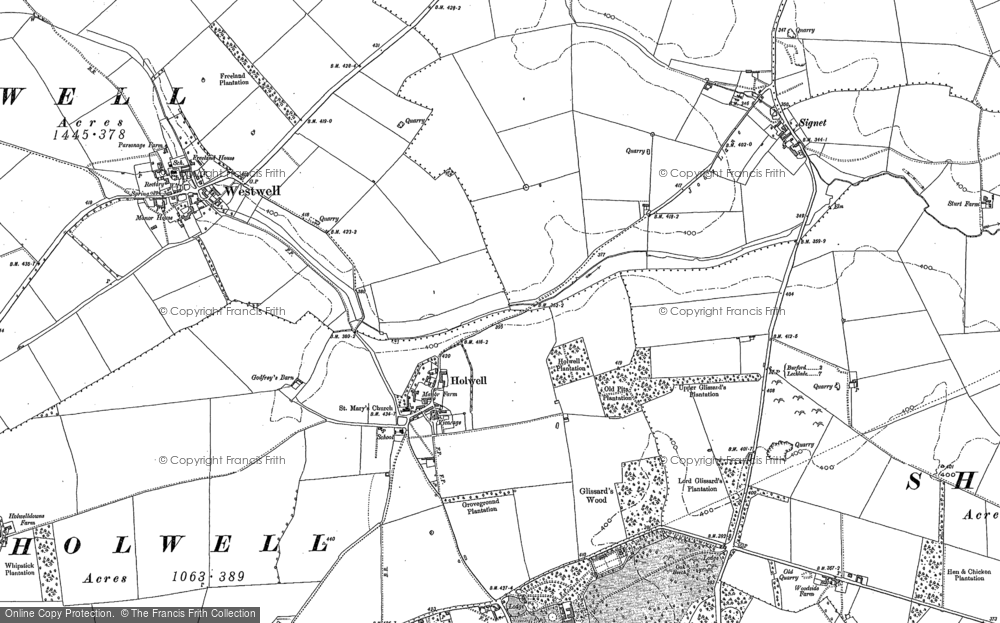 Old Map of Historic Map covering Bradwell Grove Wood in 1889