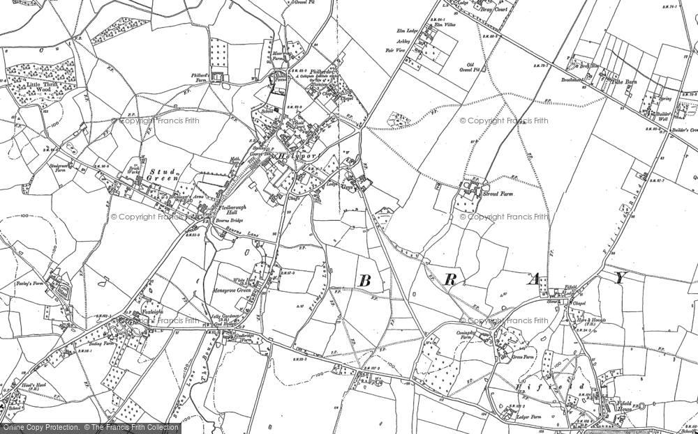 Old Map of Historic Map covering Moneyrow Green in 1910